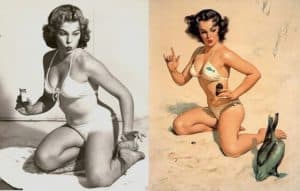 Classic War Time Pin Up Before & After beach