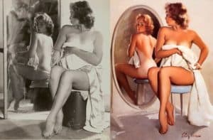 Classic War Time Pin Up Before & After Mirror