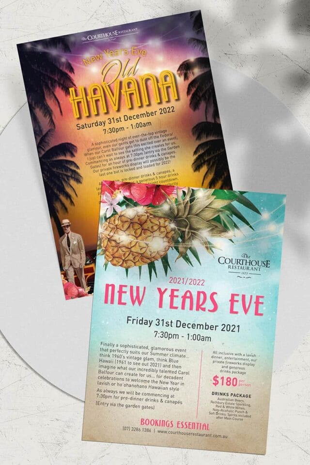 professionally designed event flyers for Brisbane & Gold Coast restaurants
