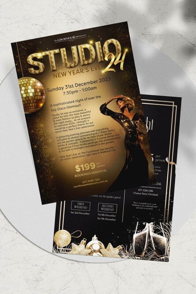 Print design flyers for events at restaurants & venues Brisbane