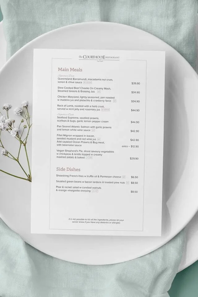 Print design menus for Brisbane restaurants