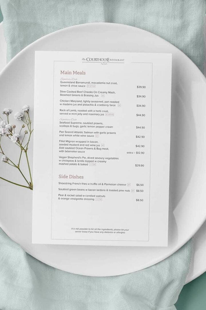 Print design menus for Brisbane restaurants