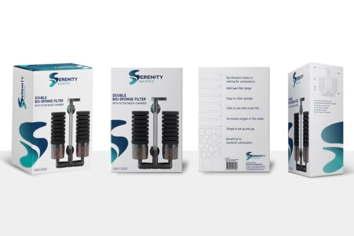Serenity sponge filters packaging all sides retail boxes design Brisbane